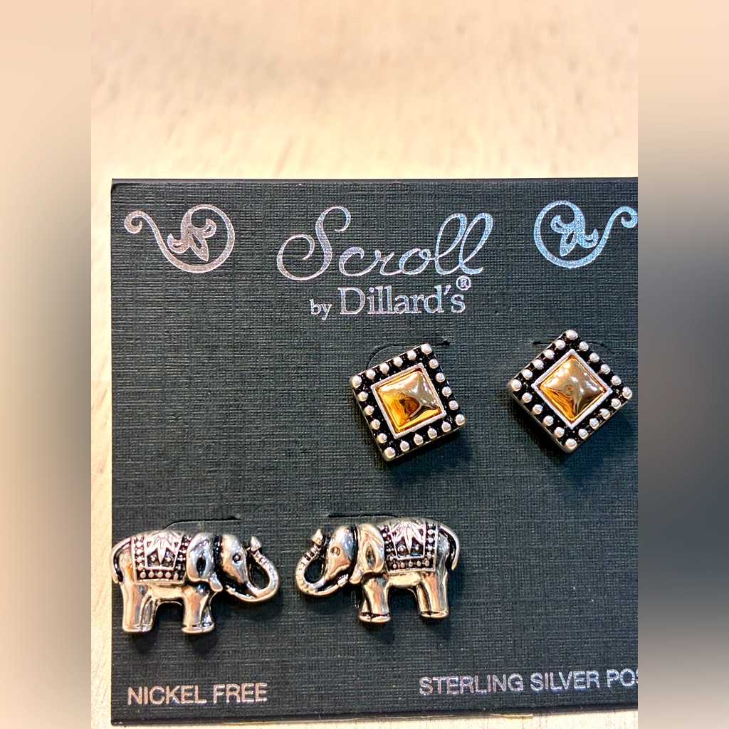 Scroll By Dillard's Sterling Silver Elephant Earrings.